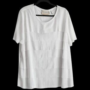 Alfred Dunner White Layered Blouse Women's 3X Textured Short Sleeve Top